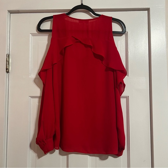 #10 PARKER RUFFLE V-NECK COLD SHOULDER VIBRANT RED BLOUSE TOP SIZE SMALL - Picture 2 of 5